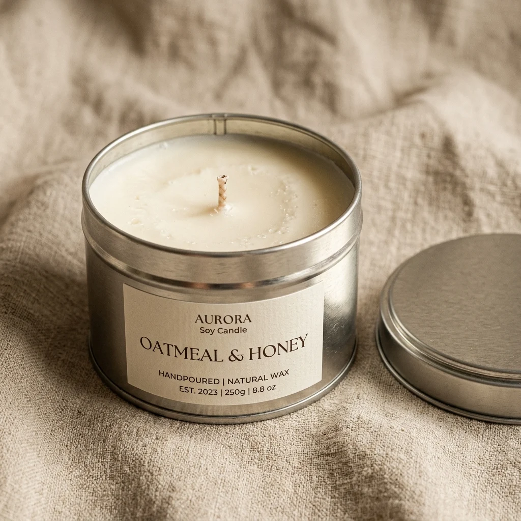 Boîte métal ronde basse pour bougie artisanale